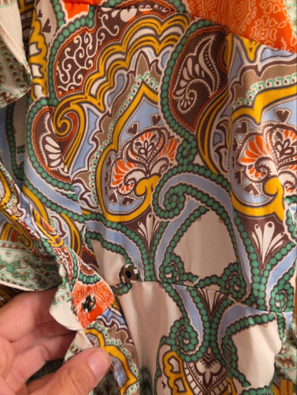 Tommy Hilfiger Orange, Green & Cream Paisley Wrap Midi Dress - Picture 7 of 7